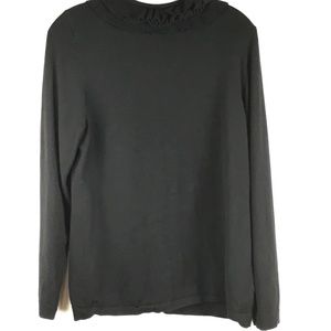Chico's | Sweaters | Chicos Sz 2 Ruffle Front Black Cardigan Ls Slinky